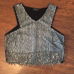 NWOT, sequin and beaded crop top, US 8, Topshop